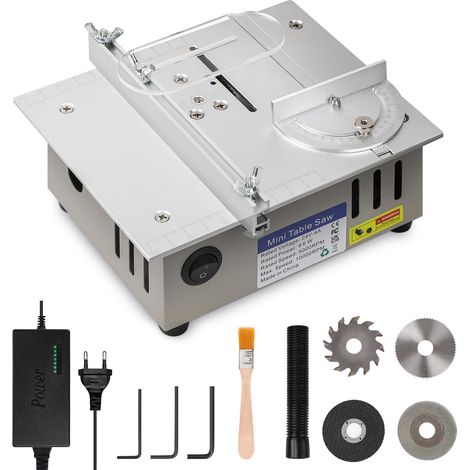 Mini scie circulaire de table avec 4 lames, bloc d'alimentation à 7 vitesses réglable, lame de scie de 0,1 à 15 mm, scie circulaire de précision portable multifonctionnelle pour projets de travail du (1/5)