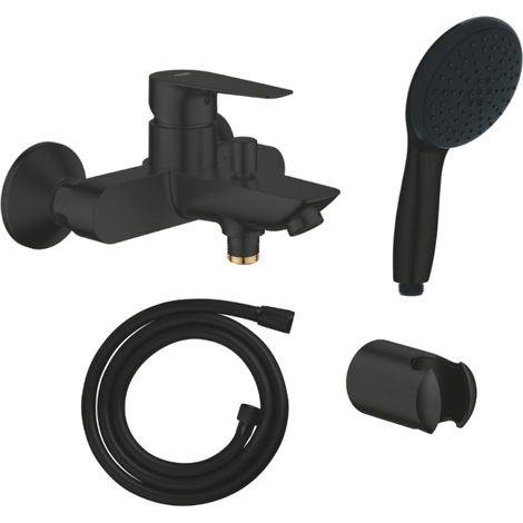 Mitigeur bain douche mécanique GROHE Start Edge 2020 noir mat + Douchette 2 jets Vitalio GROHE Start 110 avec flexible et support