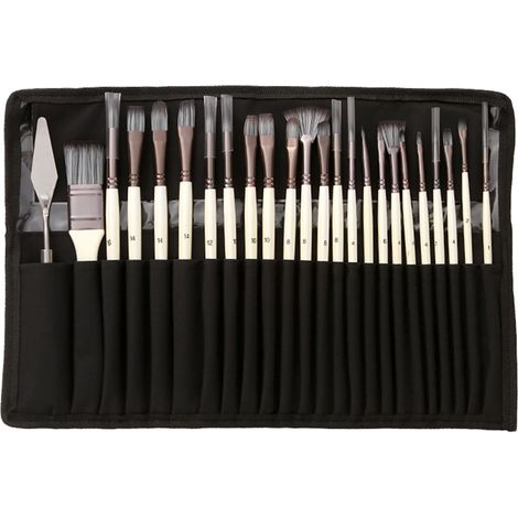 Brushes Peinture - 23 Pièces Différentes Formes Et Tailles - Poils En Nylon - Manche En Bois - Virole En Aluminium - Pour Aquarelle Huile Acrylique Gouache - Lot Complet (1/5)