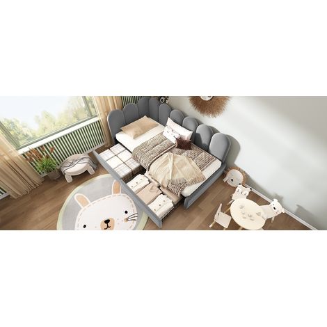Samtbett 90x200 cm Grau mit Schubladen, Jugendbett ohne Matratze – MEUBLIV (1/5)