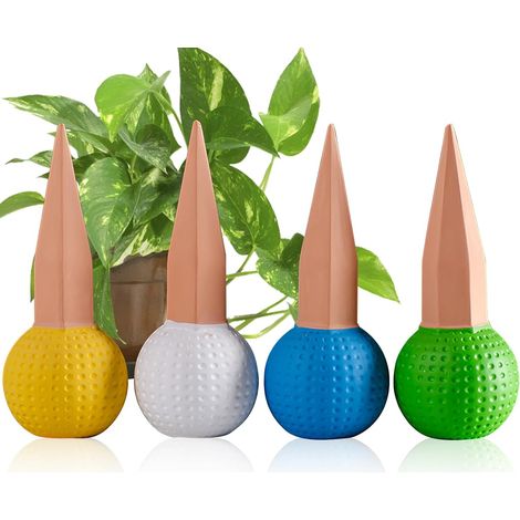 Juego de 4 globos de riego automáticos de terracota, 150 ml, con forma de pelota de tenis. (1/5)