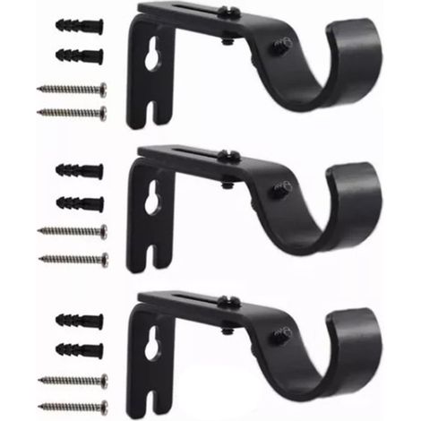 Support De Tringle à Rideau, 3 Crochets Doubles Robustes pour Tringle à Rideau en Fer Réglable pour Support De Tringle à Rideau pour Mur Noir Facile à Installer (1/5)