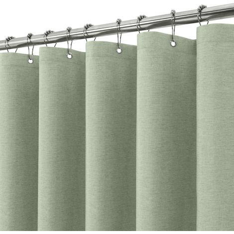 Rideau de Douche Lin avec Anneaux en Métal Imperméable Anti-Moisissures Polyester Tissu Rideau Salle de Bain Lourd pour Baignoire Cabine de Douche 152x182CM (Vert Sauge) (1/5)