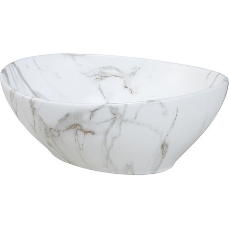 Vasque à poser ovale 41x33 cm en céramique blanche effet marbre