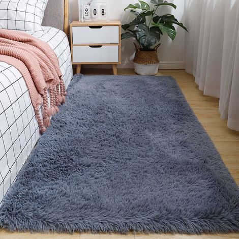 Tapis ultra-doux avec support en caoutchouc antidérapant amélioré et mousse à mémoire de forme épaisse, tapis moelleux à poils longs pour dortoirs de chevet, gris foncé - 60200cm (1/4)