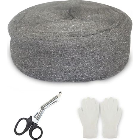Paille de Fer 10M, Anti Rongeur Laine d'acier 0000 avec Gants, Ciseaux, Laine d'Acier Extra Fine pour Nettoyage Polissage Entretien et Finition du Bois, Verre (1/5)