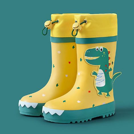 Bottes de pluie pour enfants avec un joli motif de dinosaure en caoutchouc, bottes de pluie montantes imperméables et antidérapantes pour garçons et filles, motif dinosaure jaune et vert, taille 24. (1/5)