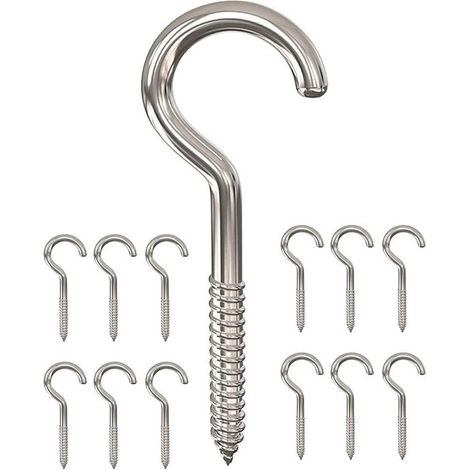 12 ganchos de techo de acero inoxidable con tornillos, resistentes, para uso en interiores y exteriores. (1/5)