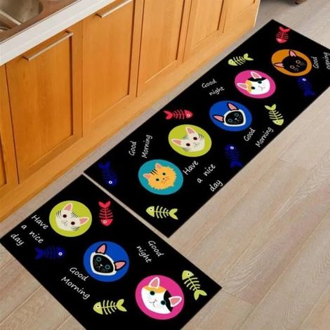 2 Pièces Tapis Cuisine Antidérapant 40 x 60cm & 40 x 120cm Noir (1/2)