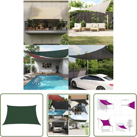 Voile d'ombrage, Protection Solaire, pour Jardin Terrasse Extérieur, 160 g/m² Vert foncé 3/4x2 m PEHD OIB6456E (1/5)