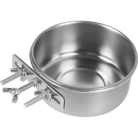 Gamelle pour oiseaux en acier inoxydable 1 unité Acier 304 Fixation par 3 vis Pour cages à perroquets et petits animaux 10 à 16 cm (1/5)