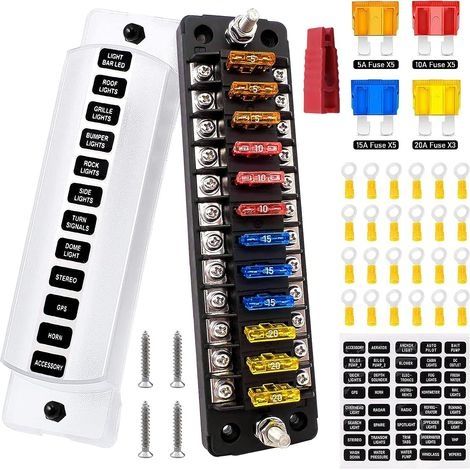 1 pièce Bloc de fusibles à lame marine à 12 voies avec bus négatif ATC/ATO Boîte à fusibles automobile étanche Panneau de support de circuit standard pour bateau yacht véhicule (1/4)