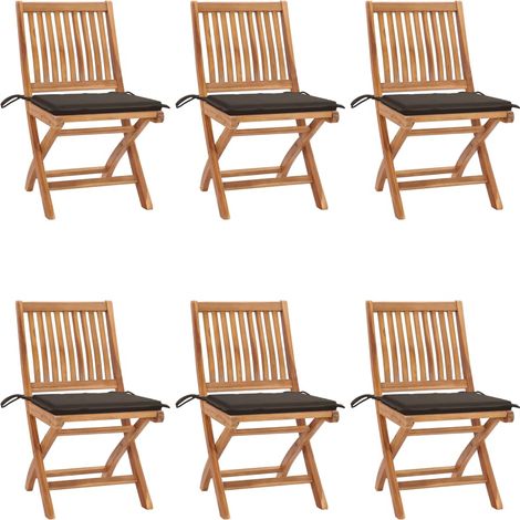 Lot de 6 Chaises de jardin et de camping pliables, Chaises de relaxation, avec coussins Bois de teck OIB4816E (1/5)