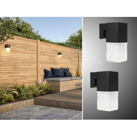 LED Außenwandleuchten 2er SET eckig Aluminium Schwarz Down Light, 20x14cm (1/5)