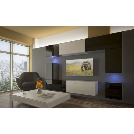 Ensemble meuble TV NEXT 5 AN5-17BW-HG22-1B blanc-noir brillant 256 cm