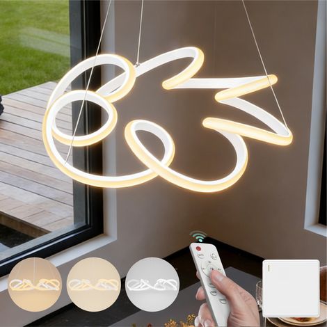 Mai & Mai Lustre Suspension Éclairage Intérieur de Plafond LED avec Télécommande Hauteur Réglable Lampe de Nuit pour Salle à Manger Salon Chambre Plafonnier Blanc 52×48CM 67W Alivetta25040 (1/5)