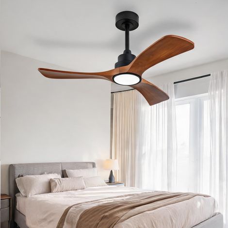 Bois massif noir ventilateur plafond 106 cm LED télécommande (1/5)