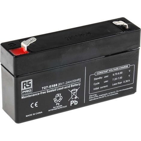 Rs Pro – Batterie au plomb étanche 6V 1.2Ah – Technologie AGM pour applications cycliques – Dimensions 97x24x51.5mm – Poids 290g (1/3)