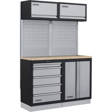 Arredamento modulare per officina FERVI A007M - 1360 x 498 x 2000 h mm - piano in legno (1/2)