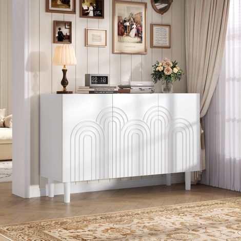 REDOM Coiffeuse 120x38.5x79 cm design minimaliste quatre étagères matériau MDF grande capacité blanc (1/5)