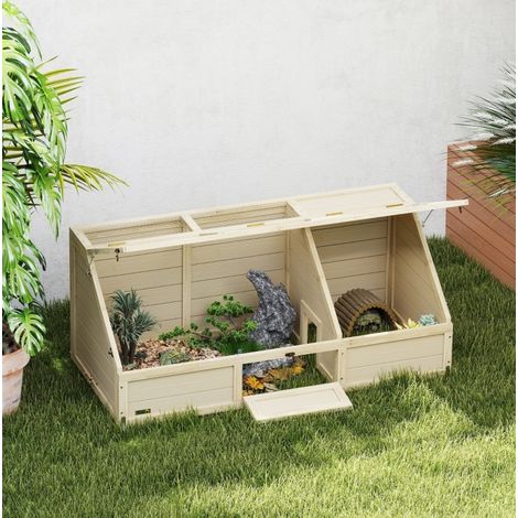 Recinto esterno per tartarughe 120x55x20/50 cm in legno naturale FloraGrace (1/5)