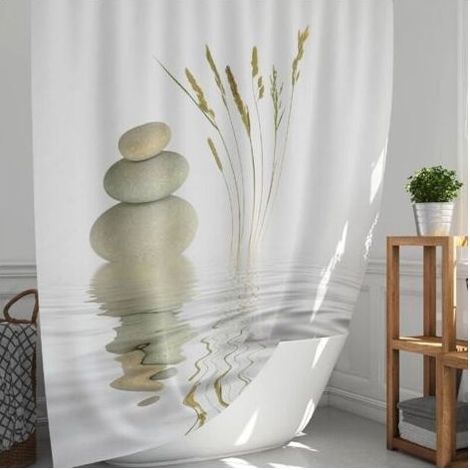 Rideau de douche en tissu imperméable, ajoutez une touche d'ambiance spa à votre salle de bain, rideau de douche anti-moisissure 180x200 lavable, ensemble de décoration de salle de bain avec crochets (1/4)