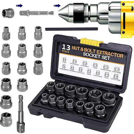 Jeu de 15 douilles extractrices de vis, extracteur à gauche, pour vis de 8 à 19 mm (1/5)