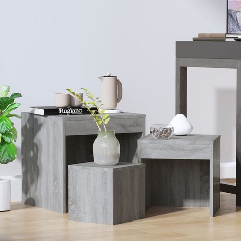 Tables de chambre - vidaXL Tables gigognes 3 pcs Sonoma gris Bois d'ingénierie - Rangement (1/5)