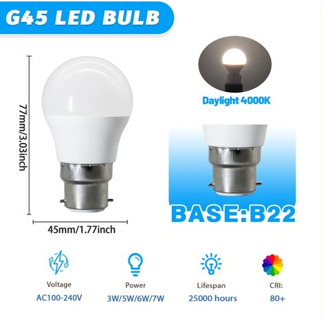 (B22 4000K, 3W) Lot de 4 mini ampoules LED G45, sans scintillement, économes en énergie pour une utilisation domestique (1/5)