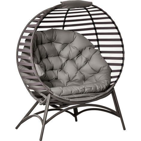 Papasansessel Gartenstuhl 2Korb-Stuhl mit Kissen oval Loungesessel Korb faltbar Balkon Terrasse Outdoor/Indoor Sandbraun Stahl 118 x 75 x 139 cm