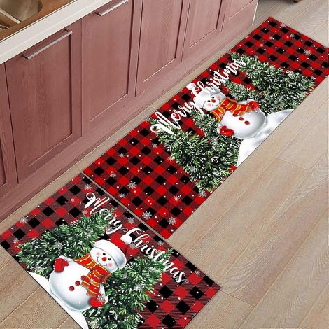 Ensemble de 2 tapis de cuisine Bonhomme de neige, tapis de sol d'intérieur Joyeux Noël pour l'hiver, tapis de porte, tapis de couloir, tapis de décoration pour la cuisine et la maison (15,7 po x 23,6 (1/5)