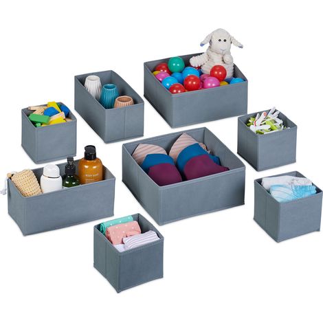 Relaxdays Drawer Organiser Set, in 3 Different Sizes, Underwear Storage for Wardrobe & Dresser, for Clothes, Ties, Grey