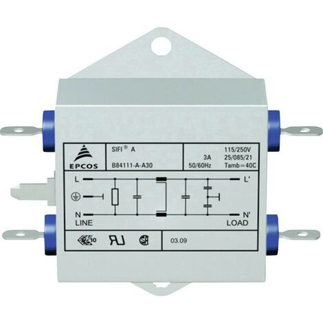 Filtre antiparasite TDK B84111AA30 ignifugé 250 V/AC 3 A 1.5 mH (L x l x H) 70 x 76.5 x 22.3 mm 1 pc(s) (1/3)