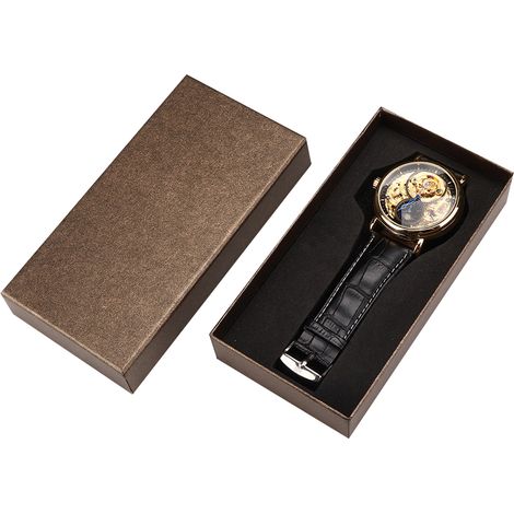 Montre Mécanique Automatique Étanche Homme FORSINING Bracelet PU Noir Doré