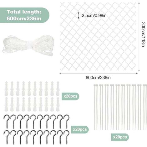 Filet de sécurité pour chat de balcon, filet de sécurité en fibre de polyester résistant aux coupures et aux morsures, adapté aux terrasses, fenêtres et portes, 3 x 6 mètres. (1/3)