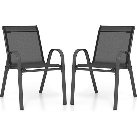 Set 2 sedie patio impilabili metallo braccioli Sedie pranzo tessuto traspirante Nero (1/4)