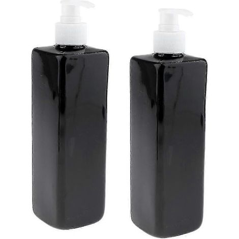 Lot de 2 flacons vides de 500 ml en plastique noir avec pompe doseuse, parfaits pour la distribution - Pompe noire, 500 ml-White Pump