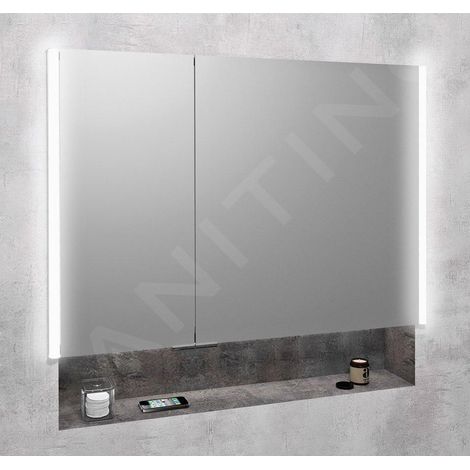Sapho Integra - Armoire de toilette encastrée avec éclairage LED, 96x70 cm, miroir/alu titane IN095 (1/5)