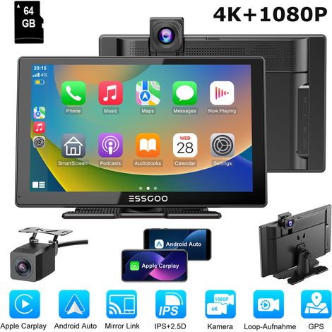 Caméra embarquée 4K sans fil 9 pouces avec Bluetooth et Apple CarPlay et Android Auto 9 pouces 64GTF (1/5)