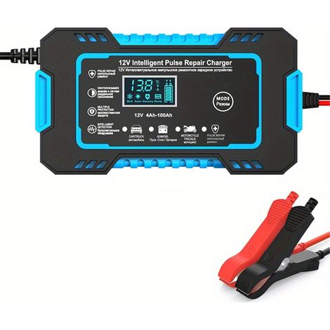 Chargeur de batterie de voiture, chargeur intelligent de maintien de charge 6A 12V 4A h-100Ah, support de batterie avec désulfuriseur et compensation de température