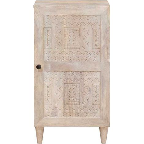 Buffet de Cuisine en Bois de Manguier Massif, Meuble Rangement Blanc Blanchi 40x33x75 cm, Étagère de Stockage pour Salle à Manger et Salon (1/5)