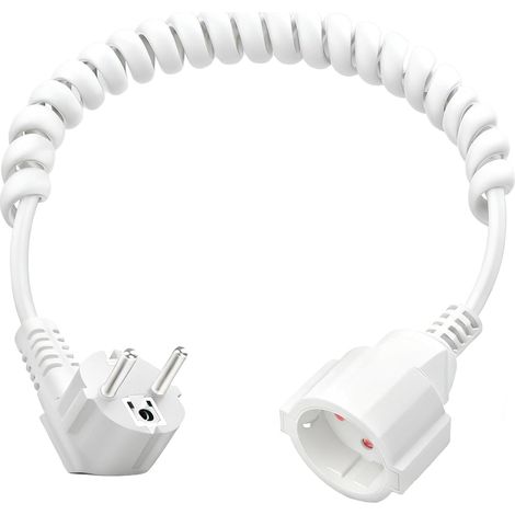 Schuko-Verlängerungskabel 3 x 1,0 mm², Spiralkabel mit Schutzkontakt, ausziehbar von 0,6 m bis max. 2 m, IP20-Verlängerungskabel für Zuhause und Büro