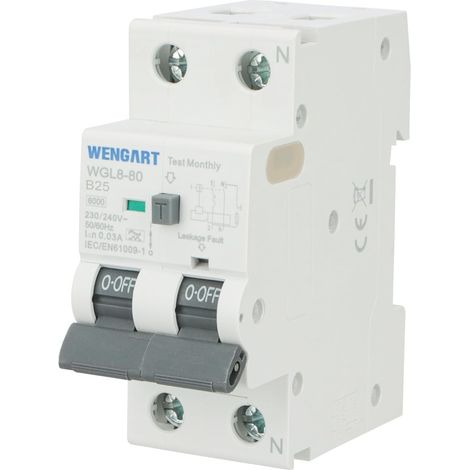 Disjoncteur Différentiel RCBO Type A - B25A - 30mA - 1P+N - 6kA - AC 230V - Protection Complète contre Surcharges et Fuites de Terre - Idéal pour Lave-Linge et Circuits Spécialisés (1/5)