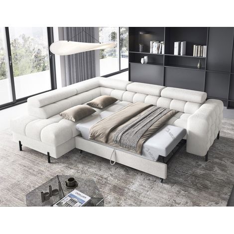 Canapé d'angle gauche convertible Blanc alpin 5 places FERRUM avec couchage 276x93x200cm (1/5)
