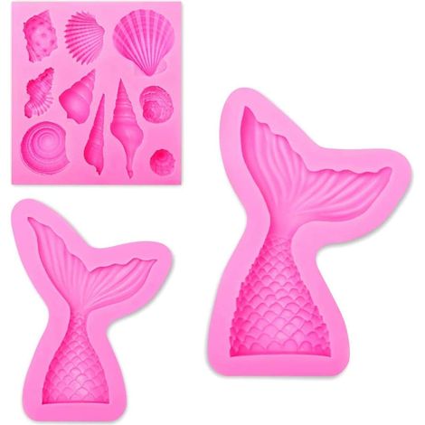 3Pack Seashell Mold and Mermaid Tail Mold Silicone Fondant Mold Soft Molds Soap Molds Silicone Fondant Mold Decoration Baking (1/5)