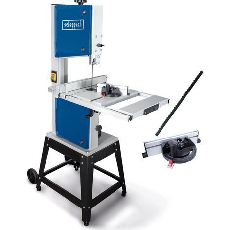 Scheppach Scie à ruban HBS400 – 750 W – Vitesses de coupe 360 et 720 m/min – Hauteur de coupe 170 mm – Table inclinable à 45° – Gabarit de coupe et seconde lame