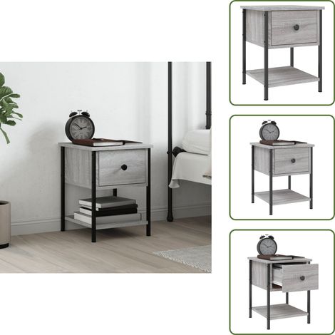 The Living Store Nachttisch Grau Sonoma 34x35,5x45 cm Holzwerkstoff - Nachttisch Holzwerkstoff (1/5)