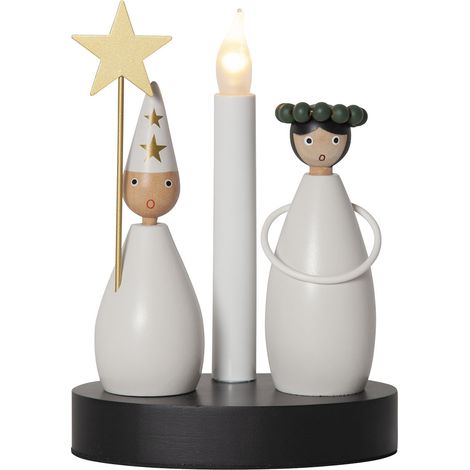 Star Trading Chandelier LED Christmas Joy, garçon étoilé et Lucia, blanc, bois, lampe de décoration, blanc chaud, 21cm (1/4)