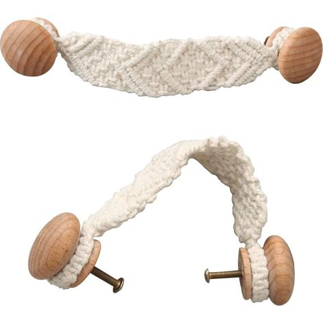Lot de 2 poignées de porte style bohème en corde, avec nœud en corde, pour placards, tiroirs, commodes et autres meubles. Poignée en bois. (1/5)