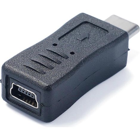 Convertisseur Mini USB vers USB : adaptateur Mini USB femelle vers Type-C mâle. Prend en charge la charge et la synchronisation des données pour téléphone portable. (1/5)